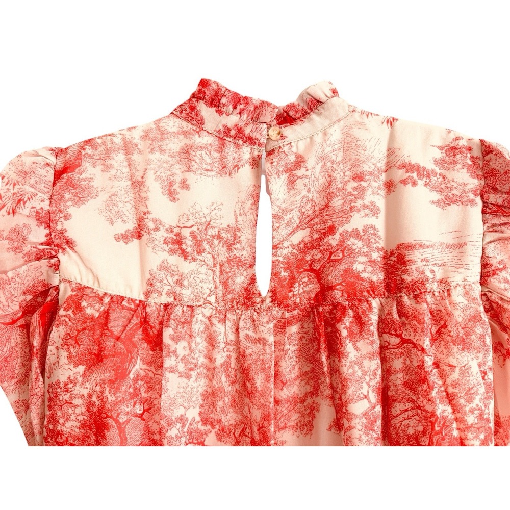 In The Style Babydoll Mini Dress 10 Pink Beige Toile High Neck Puff Sleeve Mock - Picture 10 of 14
